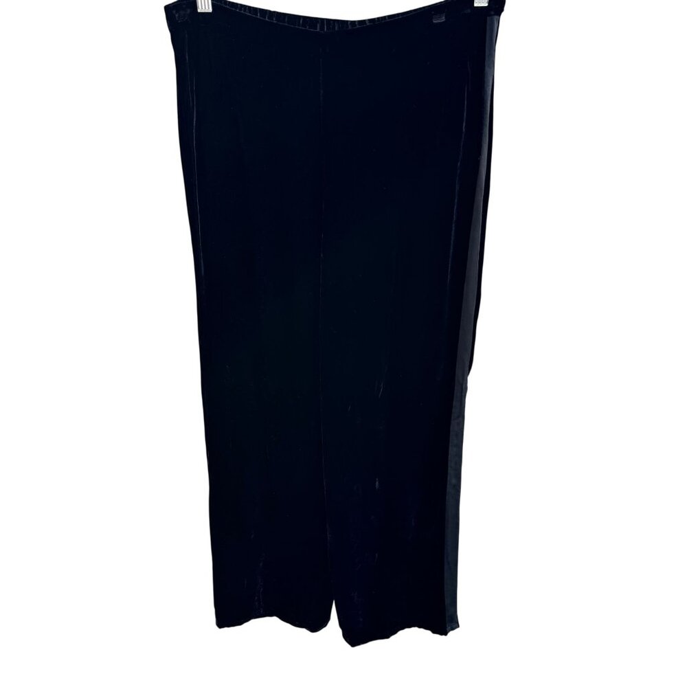 Bloomingdales Vintage Womens Black Velvet‎ Wide-Leg Tuxedo Style Pant Silk Blend